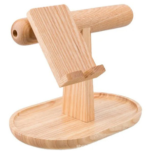 Wooden Phone Stand Watch Holder Desktop Organizer Round Shape Standing Type Office Desk <b>Shelf</b> Study Tablet <b>Rack</b> - Product Image 4