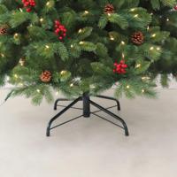 Sapin de Noël traditionnel pré-éclairé, branches complètes avec des pommes de pin, des baies et des lumières douces, support robuste pour une ambiance festive chaleureuse
