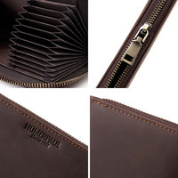 Dompet Kulit Asli Pria Anti-RFID Anti-Maling, Tempat Penyimpanan Kartu Kredit, Tas Clutch Organizer untuk Pria dan Wanita
