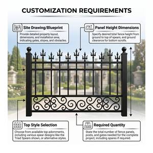 Pannello di recinzione decorativo nero YC in acciaio zincato per esterni, con design a punta a lancia, per giardino - Product Image 2