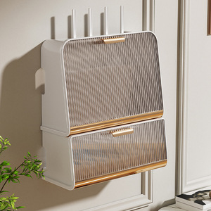 Wall Mounted Router Storage Box With Cable Organizer For Modem And Network Equipment Rectangle Shape Covered Compartments - Product Image 1