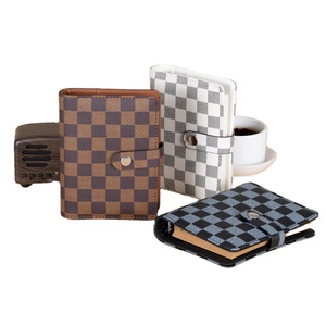 Mini A7 Leather Wallet Binder Planner,Luxury Checkered A7 Binder,Pocket Journal Checkered Budget Binder Money Organizer