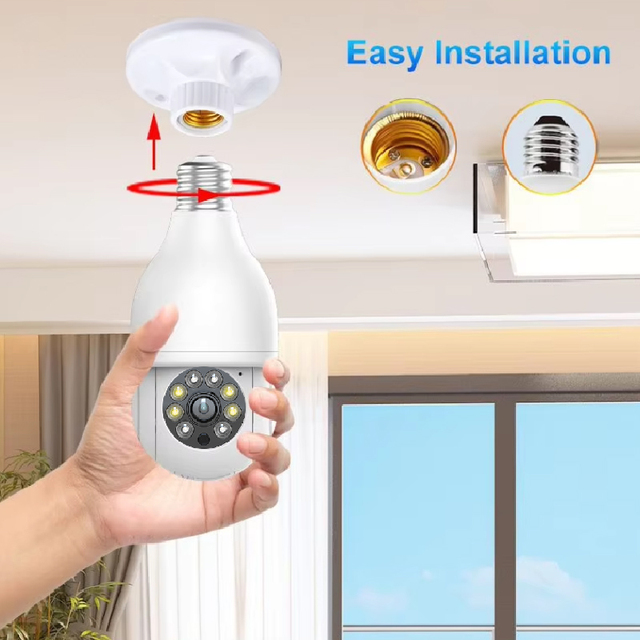 Camera Bulb 360 Wifi Wireless Ptz Two-Way Audio AI Human Detection Alarm Push Indoor CMOS CCTV Camera
