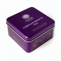 Boîte en métal carrée de couleur violet royal avec couvercle amovible, personnalisable avec impression, pour biscuits, bonbons, chocolat, thé, pâtisserie, fudge, emballage cadeau