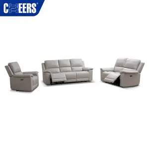 MANWAH CHEERS欧洲设计组合躺椅沙发3 2 1座位皮革躺椅沙发套装，Gary皮革躺椅沙发套装
