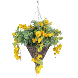 Panier <span class=keywords><strong>de</strong></span> fleurs artificielles en gros, orchidée jaune 3D suspendue, pot en plastique, feuilles vertes, longue durée <span class=keywords><strong>de</strong></span> vie, pour remise <span class=keywords><strong>de</strong></span> diplôme, mariage, jardin - Product Image 6