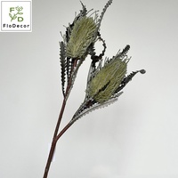 Fleur artificielle de protée blanche floquée de haute qualité, 85 cm, à 2 têtes, avec plante verte, pour la décoration de la maison, de Noël et de mariage