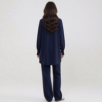 Nouvel ensemble de sport musulman Lignes, bleu marine, demi-zip, extensible et ample, pour femmes musulmanes, idéal pour la gym et le jogging quotidien