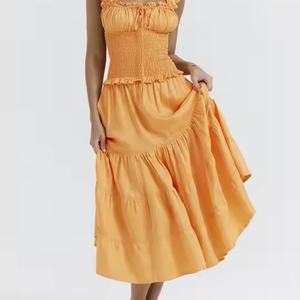 Nuevo Vestido Largo Halter sin Tirantes con Volantes de Encaje, Elegante Vestido de Verano sin Mangas con Pliegues para Mujer - Product Image 4