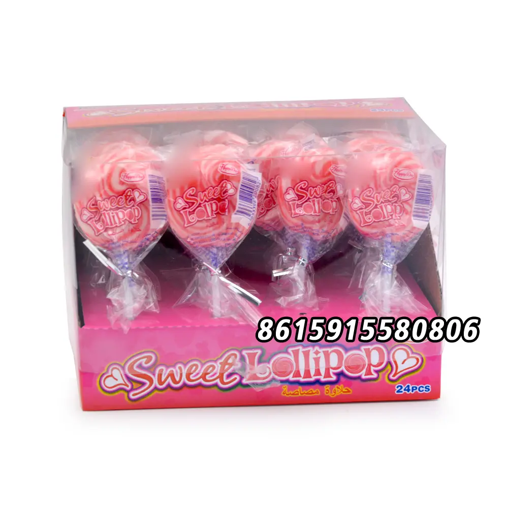 Sweet hard strawberry round Spin lollipop candy