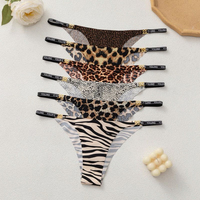 Culotte de bikini taille basse pour femme, imprimé léopard, à fines bretelles, tricotée, respirante, avec anneau métallique décoratif, en stock, personnalisable