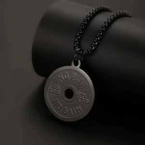 Collier pour homme en acier inoxydable 316 plaqué or 14k 18k, résistant à l'eau et inaltérable, avec pendentif haltère sportif - Product Image 2