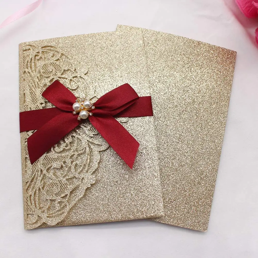 Cartão de convite de chuveiro de noiva, cartão de convite de casamento 250gsm com glitter de ouro, aniversário, quinceanera, cartões rsvp