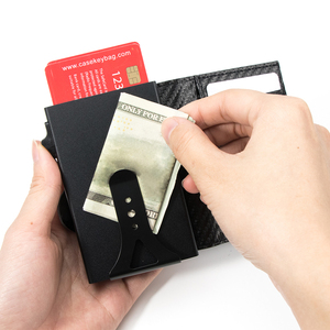 High Capacity Slim Minimalist Carbon Fiber Leather <b>Smart</b> <b>Wallet</b> RFID Blocking Double Aluminum for Credit Card Holder Gift Box - Product Image 3