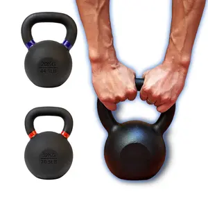 Toptan spor 16 20 24 kg ergonomik kavrama özel Logo tek siyah renkli toz kaplı dökme demir Kettlebell