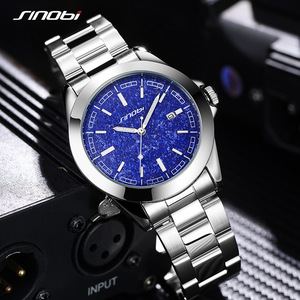 Montre à quartz pour homme Sinobi, bracelet en acier inoxydable, cadran bleu, étanche 30 m, montre-bracelet pour affaires - Product Image 3