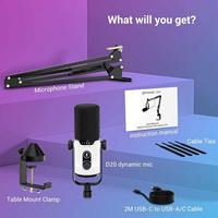 Microphone dynamique FDUCE avec éclairage RGB, cardioïde, kit USB/XLR pour podcast avec bras articulé |   Gaming Living Sing