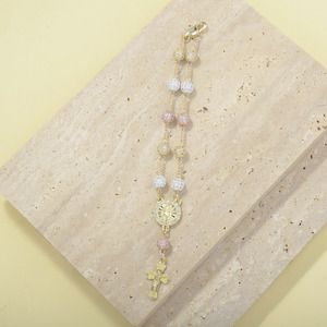 Rosario Católico de Plata, Oro Rosa de <span class=keywords><strong>14K</strong></span> y 3 Tonos con Circonitas Cúbicas, Borla, Jesús, Virgen María, Cristianismo, Cruz - Product Image 6