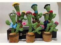 Cadeau de Noël Pot de Fleurs en Peluche Douce Jouet Cactus Électrique Dansant qui Enregistre et Chante avec Lumière et Sac Opp