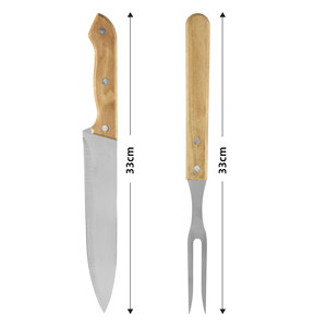 2 cái ngoài trời bằng gỗ xử lý thịt nướng phụ kiện Kit thép không gỉ nướng công cụ thiết lập ngã ba và dao <span class=keywords><strong>BBQ</strong></span> nướng đồ dùng thiết lập - Product Image 2