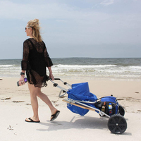 Chaise de plage inclinable, fauteuil à larges roues, facile à transporter et pliable, pour piscine extérieure, avec serrure et grande pochette de rangement