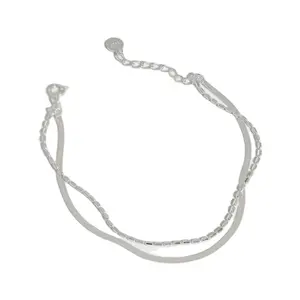 925 sterling silver double layers flat snake chain and barrel shape chain stylish bracelet for girls