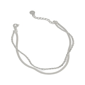 Bracciale a Doppio Strato in <span class=keywords><strong>Argento</strong></span> Sterling <span class=keywords><strong>925</strong></span> con Catena Piatta e a Barilotto per Ragazze, Elegante Charm per Regali e Feste - Product Image 1