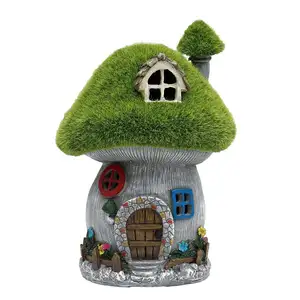 Custom Resin Fairy Garden Statue House Figurine Tree House With Solar LED Lights For Indoor Outdoor Patio