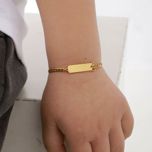 Custom Engraved <b>Gold</b> Plated Stainless Steel Guardian Angel Bar <b>Bracelet</b> for <b>Kids</b> Children Jewelry Figaro Chain <b>Bracelet</b> - Product Image 3