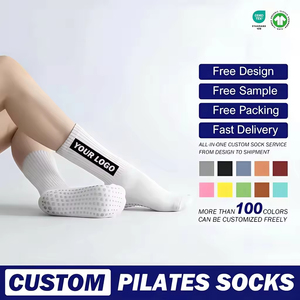 Wholesale Anti-Slip Breathable Quick Drying Solid Yoga Crew <b>Socks</b> with Skin Friendly Cuff Bottom Print for Pilates - Product Image 1