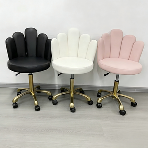 Sillón Giratorio Ergonómico de Cuero con Forma de Concha y Base Dorada - Taburete Ajustable para Peluquerías y Salones de Belleza - Product Image 1