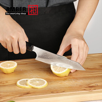 Couteau utilitaire japonais Amber VG10 Damas 7 pouces en acier Damas ultra-affûté pour cuisine, avec coffret cadeau en bois – Direct Usine