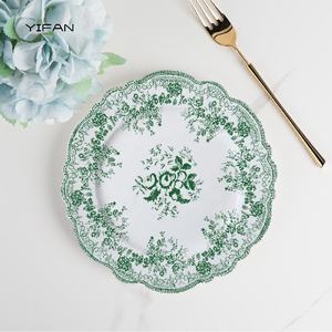 طقم عشاء من البورسلين العظمي حافة دانتيل أطباق ملونة زهور ديكور أدوات مائدة زفاف طقم عشاء سيراميك مخصص - Product Image 3