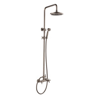 Robinet de douche mural rétro de luxe en bronze antique tout cuivre à double poignée avec fonction eau chaude/froide