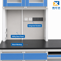 Banc de travail de laboratoire en acier et bois durable avec rangement pour ordinateur et étagère à réactifs, armoire murale, mobilier de laboratoire pour laboratoire de chimie