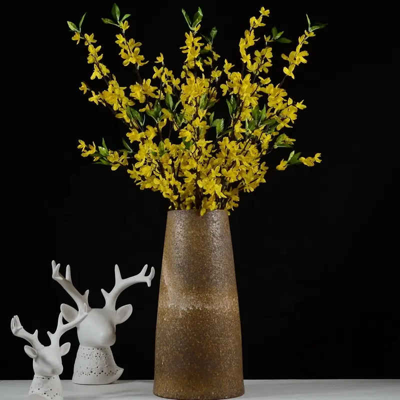 Decor Flowers For Wedding M231 Spring Flowers Yellow Silk Long Winter Jasmine Silk Artificial Flowers With Green Leaf Stem For Wedding Home Outdoor Decor