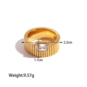 Anillo de Joyería Vintage, Anillo de Moda con Baño de Oro, Acero Inoxidable, Zirconia, Sin Deslustre - Product Image 5