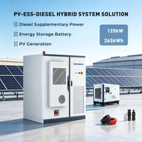 Système d'électrification rurale hybride Sunwave 125 kW 265 kWh, groupe électrogène solaire diesel extérieur, projet clé en main EPC 314 Ah LiFePO4