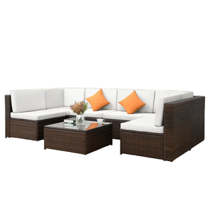 Juego de sofá de jardín con muebles de exterior contemporáneos con rizo de ratán y madera - Product Image 2