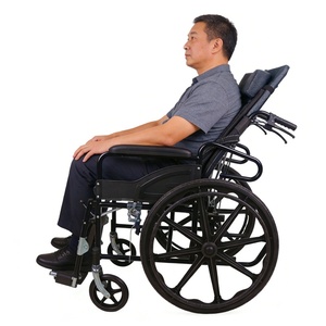 Sedia a rotelle reclinabile manuale con schienale alto, design completamente reclinabile, schienale regolabile, telaio in acciaio al carbonio, portatile per terapia fisica - Product Image 1