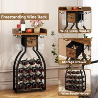 Casier à vin sur pied, rangement pour 15 bouteilles avec porte-verres, mini-bar avec tiroir de rangement