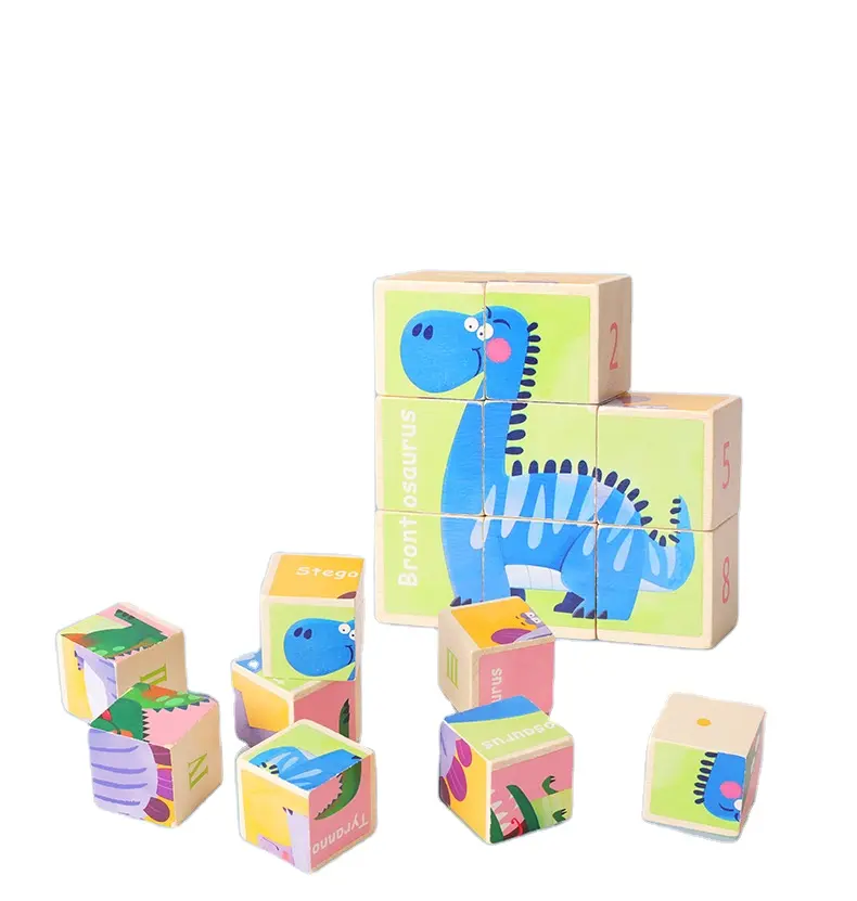 Rompecabezas de cubo 3D para niños pequeños, juguete intelectual de seis combinaciones, dinosaurio de madera para niños de 2 años, educativo para niños pequeños, otros juguetes