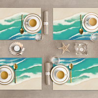 Ensemble de 5 chemins de table et sets de table imprimés en tissu haute densité, motif vagues océaniques, pour la décoration de la table de cuisine et de salle à manger