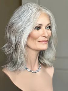 Perruque en dentelle HD transparente, cheveux 100% slaves non traités, mélange de couleurs sel et poivre, petite couche courte, pour femmes âgées juives - Product Image 2