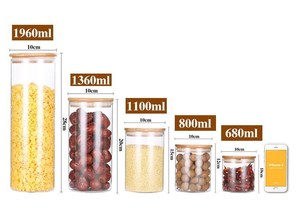 Spice Glazen Potten Met Bamboe Luchtdicht Deksels Voedsel Opslag Containers Voor Thuis Keuken <span class=keywords><strong>Pasta</strong></span>, Koffie, Specerijen, granen, Snoep Leveranciers - Product Image 2