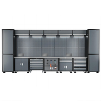 Système d'armoire à outils combinée, table en acier inoxydable, établi en métal, banc à outils, poste de travail de garage, armoire