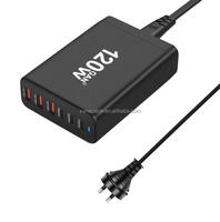 Chargeur d'ordinateur portable électrique GaN 120W avec adaptateur de bureau multi-ports 3A + 3C pour une charge haute puissance