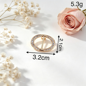 Broche ovale en strass 32*21mm en gros, broche décorative en métal doré avec boucle coulissante pour écharpe, châle et accessoires vestimentaires - Product Image 1