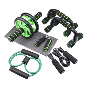 7-in-1 Push-Up Bar Jump Rope Hand Gripper Knee Pad Gym Home Workout Wheel Roller Kit