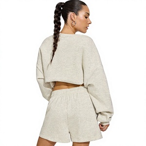 Women Cropped Oversized <b>Sweatshirt</b> Shorts Set Two Piece Lounge Set Casual Crew Neck <b>Long</b> Sleeve Crop Pullover ElasticWaist Short - Product Image 3